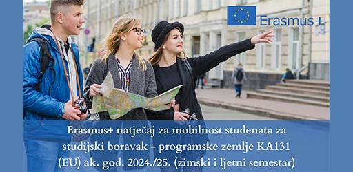Natječaj ERASMUS+ :: Mobilnost studenata u svrhu studijskog boravka - programske zemlje : za ak. god. 2024./25.